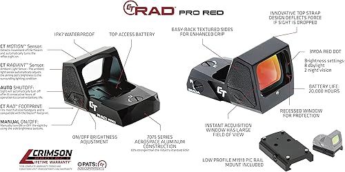 Vista 4 de Crimson Trace RAD - Vista de pistola abierta con apagado automático y lados texturizados para pistolas de tamaño completo, tiro defensivo