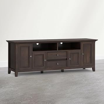 SIMPLIHOME Amherst 72" Wide Solid Wood TV Stand in Mocha Brown