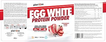 Per4m 100% Pure Free Range Egg White Protein Powder | High Protein Shake with Added MCTs | Gut Friendly, Lactose-Free & Essential Amino Acids (900g, Strawberry Creme)