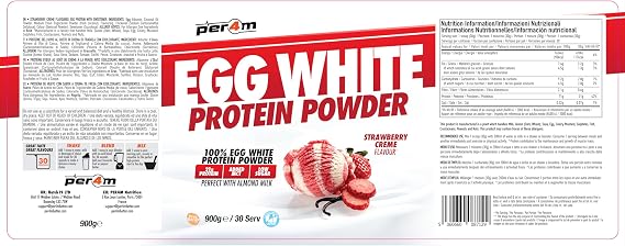 Per4m 100% Pure Free Range Egg White Protein Powder | High Protein Shake with Added MCTs | Gut Friendly, Lactose-Free & Essential Amino Acids (900g, Strawberry Creme)