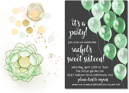 Miniatura 4 de Mint & Slate Grey Sweet 16 Invitations With Envelopes, Mint Sweet 16 Invite, Mint Quinceanera Invitations, Mint Quince Invites