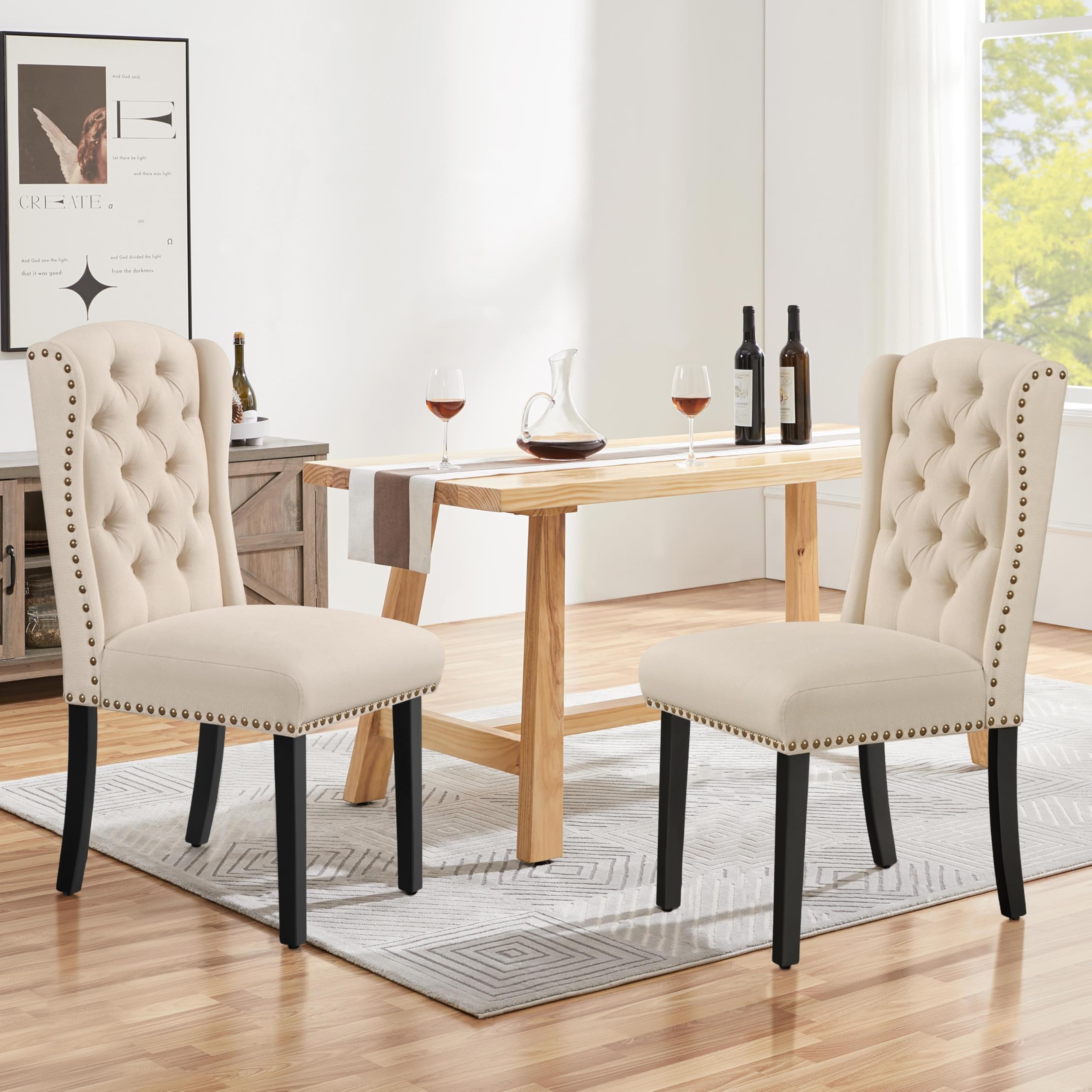 Set 4 Sedie Da Pranzo Imbottite - Gambe In Legno, Tessuto Beige, Portata 136 Kg - Foto 8