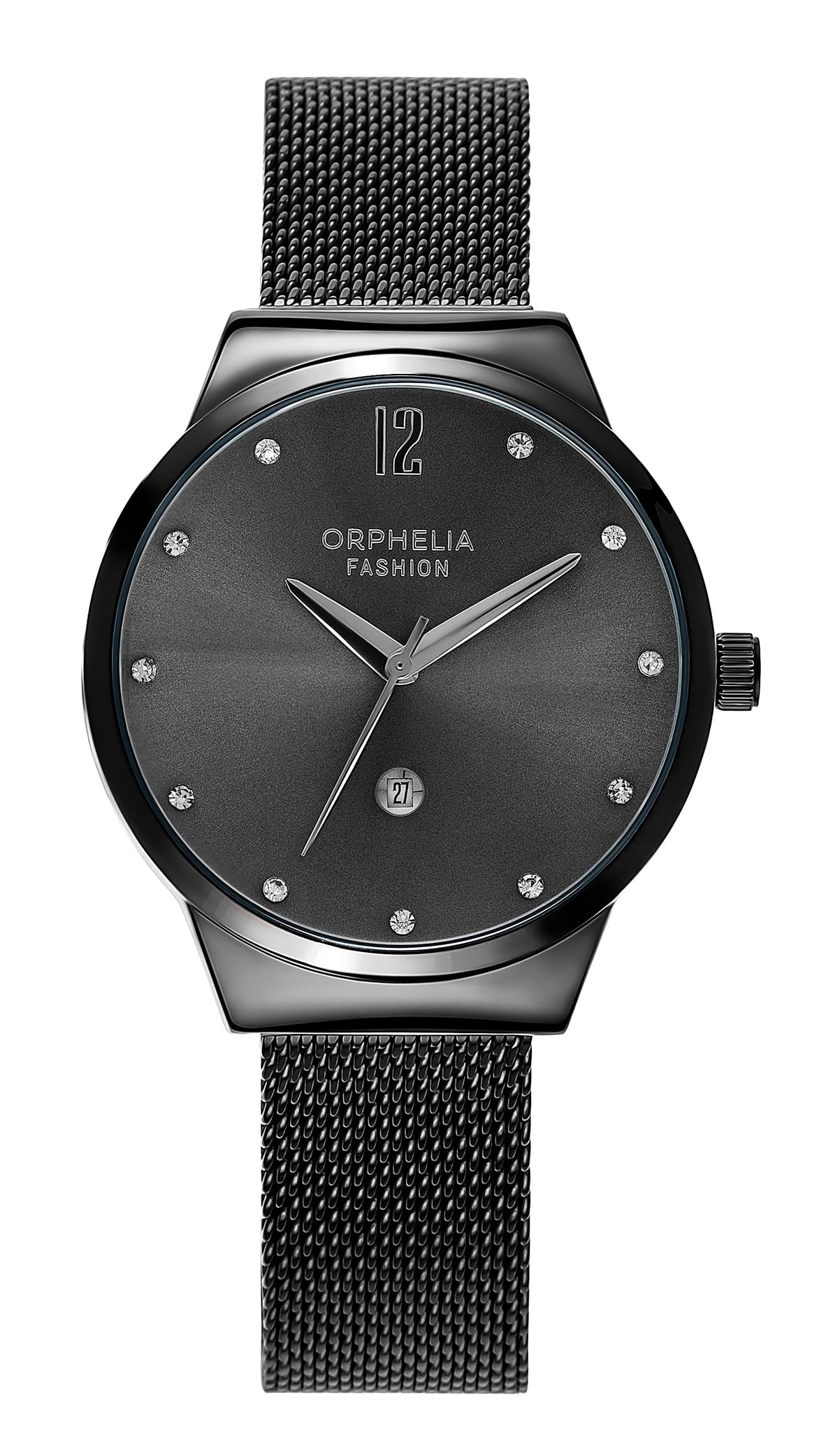 Orphelia Fashion Womens Analogue Watch Optima with Stainless Steel Mesh Band,Black