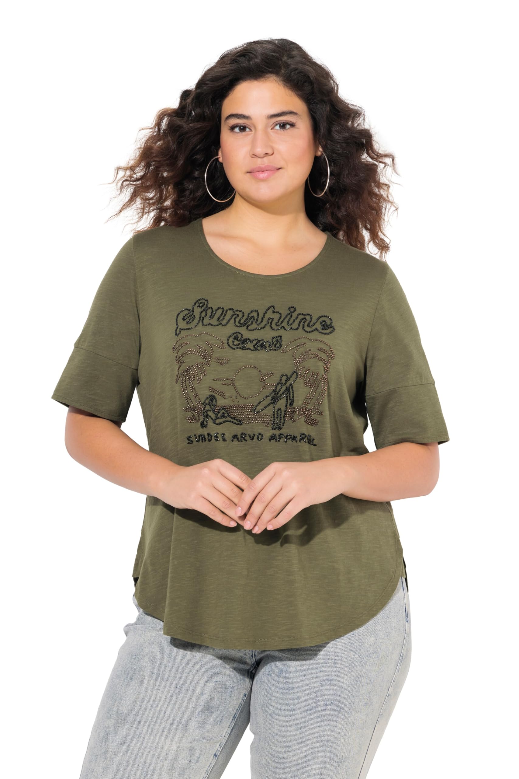 Ulla Popken Damen große Größen Übergrößen Plus Size T-Shirt, Sunshine, Classic, Rundhals, Halbarm 839750