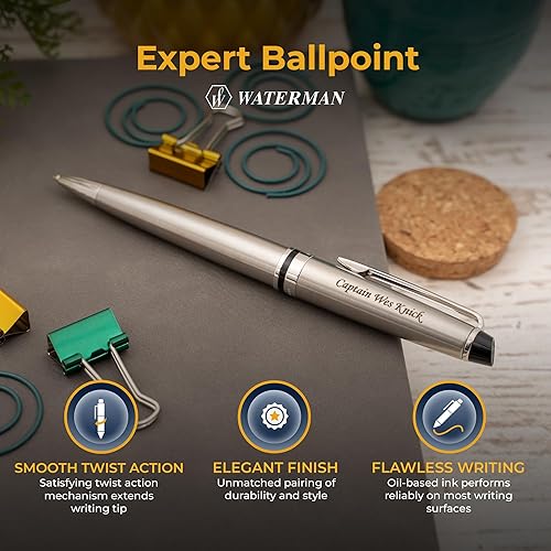 Miniatura 4 de WATERMAN Pen personalizado | Bolígrafo grabado WATERMAN Expert Twist Action en acero inoxidable cepillado con borde cromado. Bolígrafo de regalo de