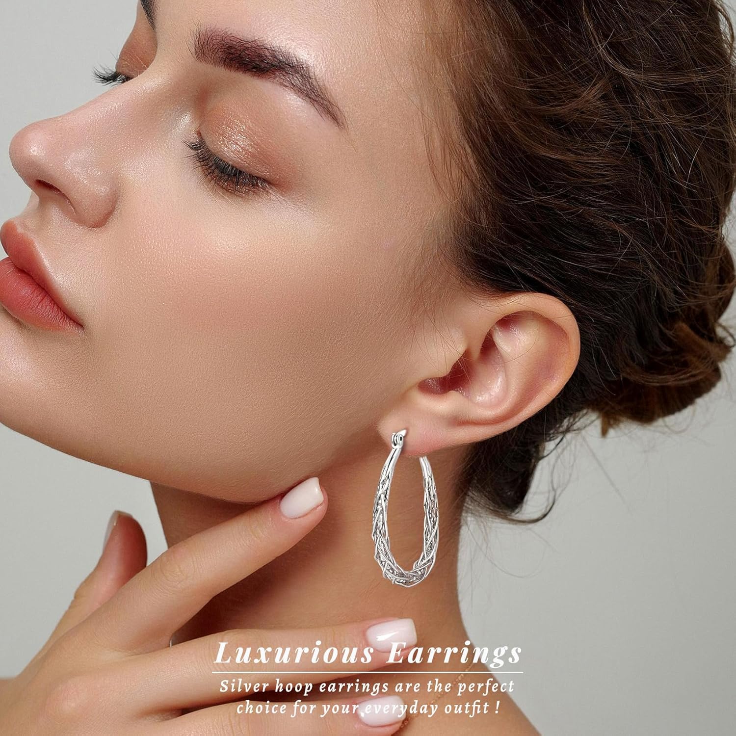 Senteria Sterling Silver Hoop Earrings - Medium, Lightweight, Thick Twist Oval Hoops - Image 3