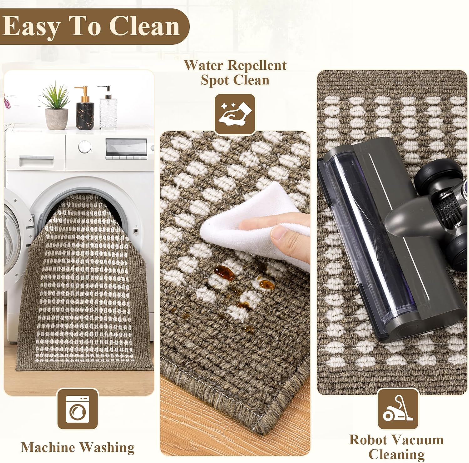 Ileading Kitchen Mat Sets 3 Piece Washable Brown Kitchen Floor Runner Rugs image 3