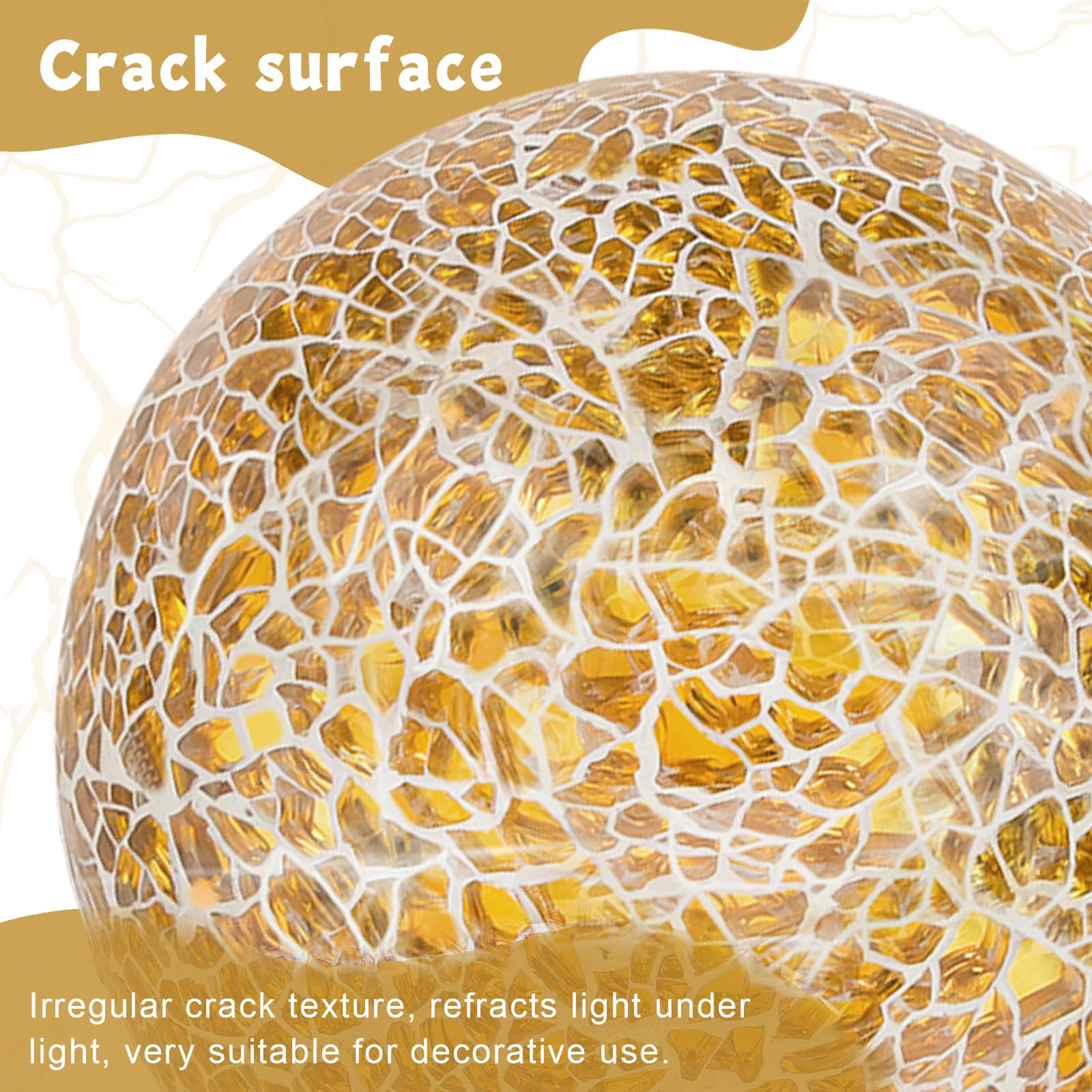 3Pcs Mosaico Sfera di Vetro 8cm Rotondo Crackl Orbs per Ciotole Vasi Tavolo da pranzo Centrotavola Decorazione della Casa - Oro