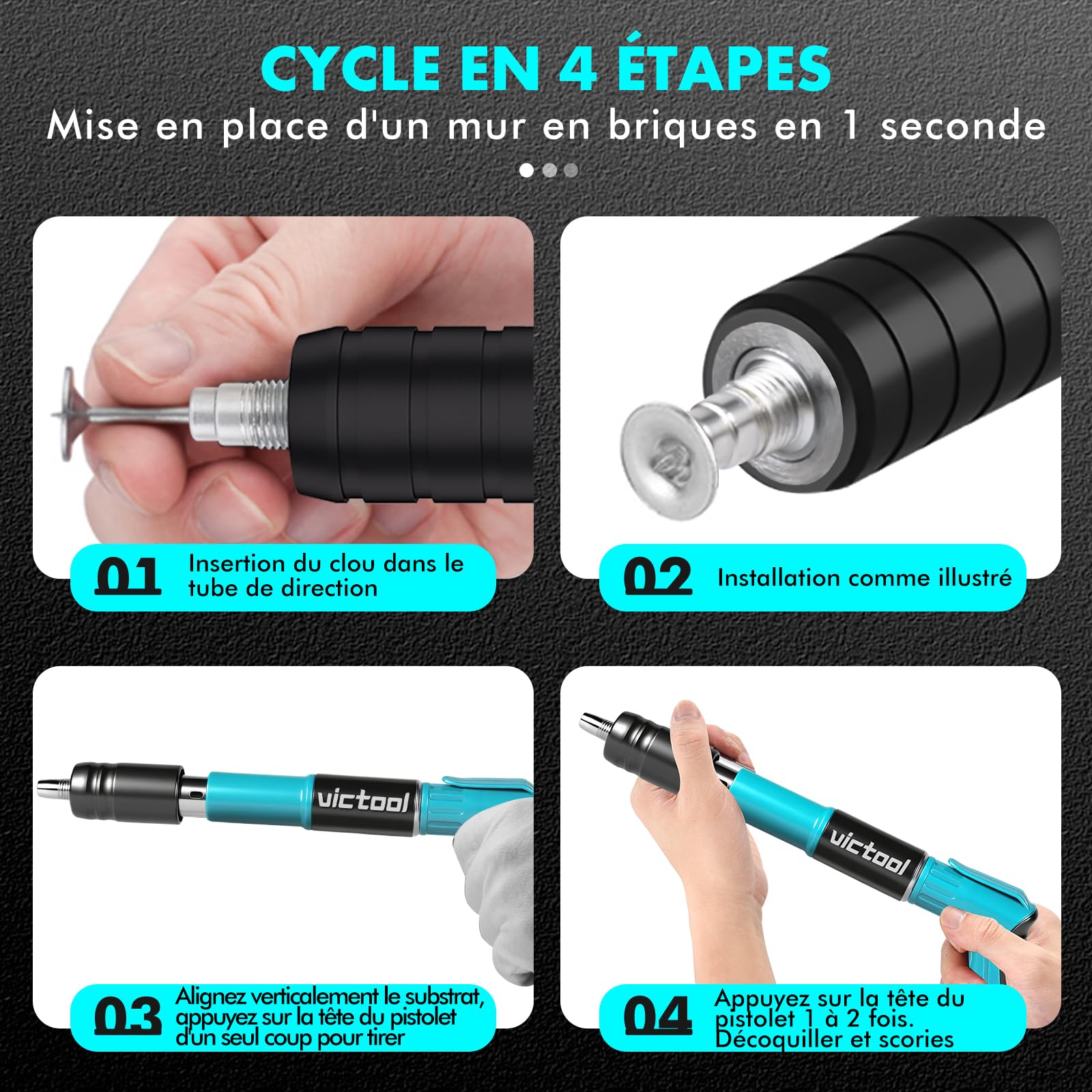 Mini Pistolet à Ongles Portable, Pistolet à Clous Manuel avec 5 Niveaux de Puissance, Cloueuse Pneumatique Silencieuse, Cloueur Beton électriques Nail Gun, pour Béton, Plafond, Bois, Fixation Murale