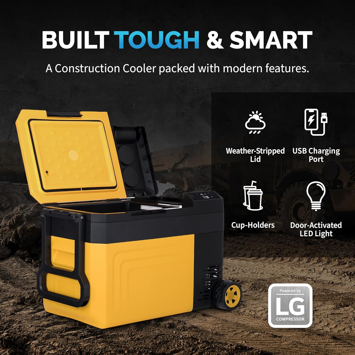 Newair 25 Qt. Portable Electric Cooler, 12v Car Mini Fridge, Hard Lunch Box for Jobsite, Workshop, Camping | Battery Powered Outdoor Cooler by 18/20V Dewalt, Bosch, Makita, Milwaukee Tool Batteries