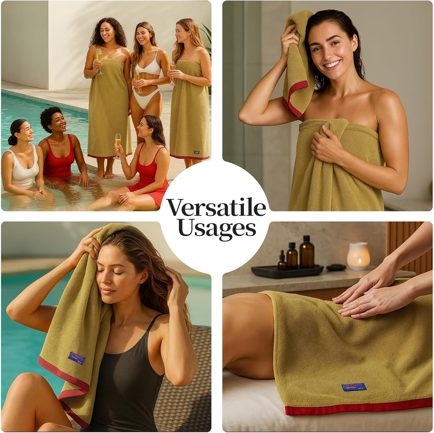 REDKISS 2 Pack 100% Cotton Bath Towels, Oversized 27 x 54 Inches & 600 GSM Ultra Soft Bath Towel Set, Quick Dry Towels for Bathroom with Luxury Embellished Border Design, Gym, Hotel, Mustard Yellow