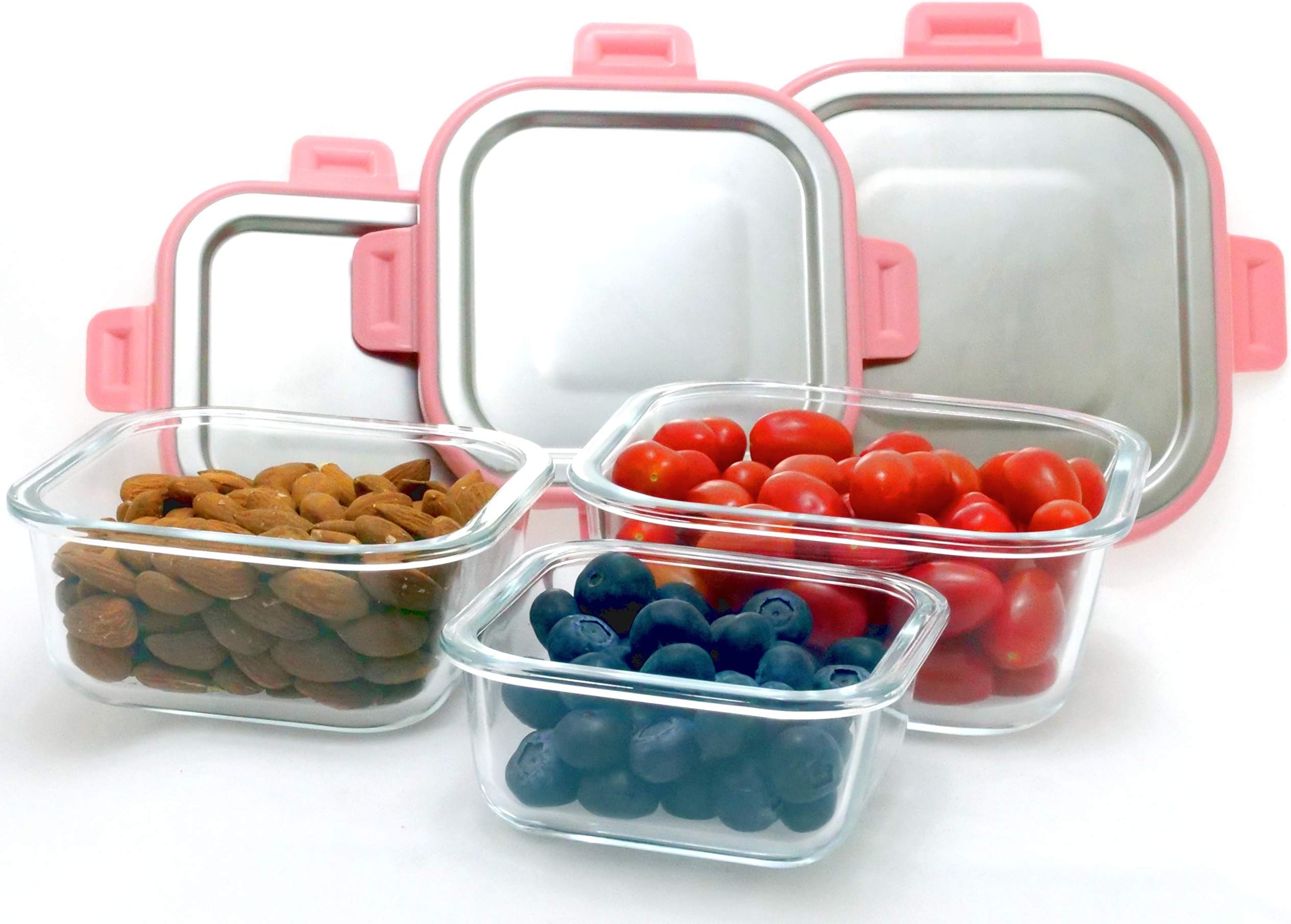Glass Food Container Set With First-Class Luxury Brushed Stainless Steel Locking Lids For That Exclusive Beautiful Feel. For Meal Prep, Storage, Lunch Box, Portion Control