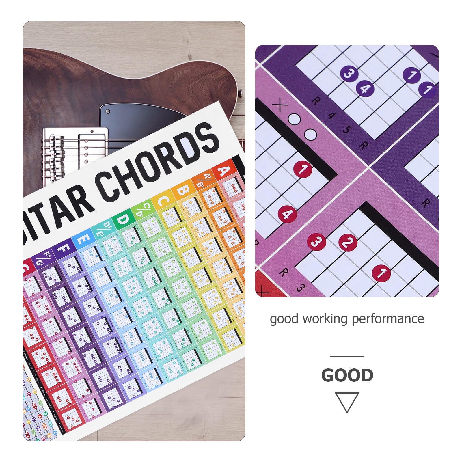 GLEAVI Gitarren Leicht Lesbar Akkordtabelle mit Großen Buchstaben Poster aus Beschichtetem Papier zum Üben für Anfänger Am Notenständer