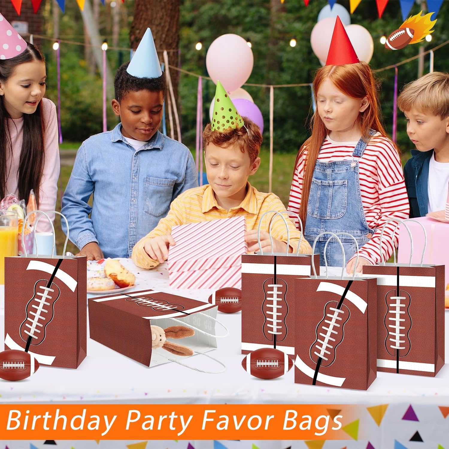 Bgtecho 24 Pack Football Party Favor Bags, Sports Gift Bags with Handles, Football Print Paper Bag, Footballs Goodie Bag for Sports Theme Birthday Party Supplies, 8.2 x 5.9 x 3 Inch - Image 3