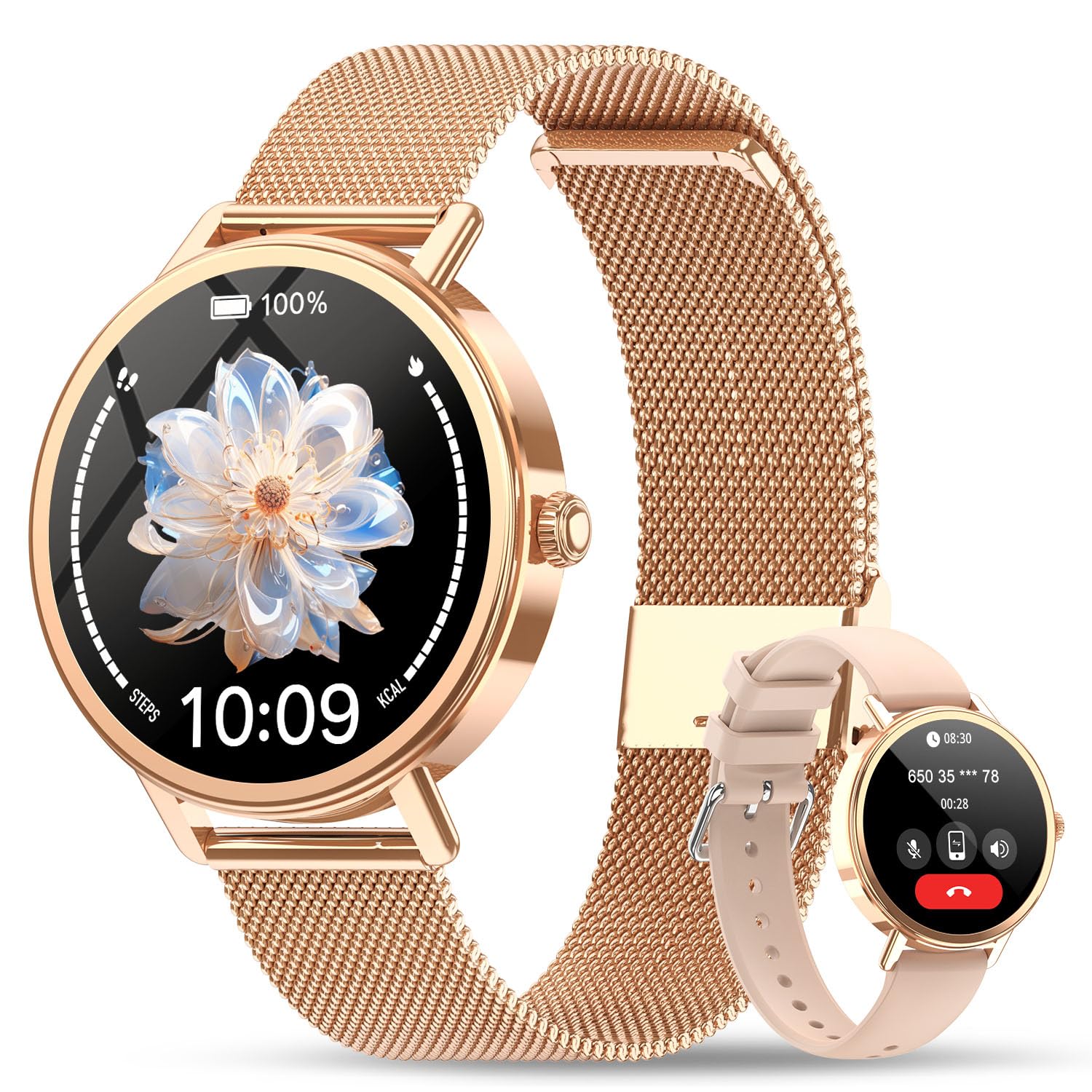 Smartwatch Herren Militär, 100 Tage Akkulaufzeit/LED Taschenlampe/Kompass/2 Armbänders/IP68 Wasserdicht, 100+Sportmodi Sportuhr, Anrufe tätigen/Empfangen Smartwatch Outdoor Fitnessuhr für Android iOS