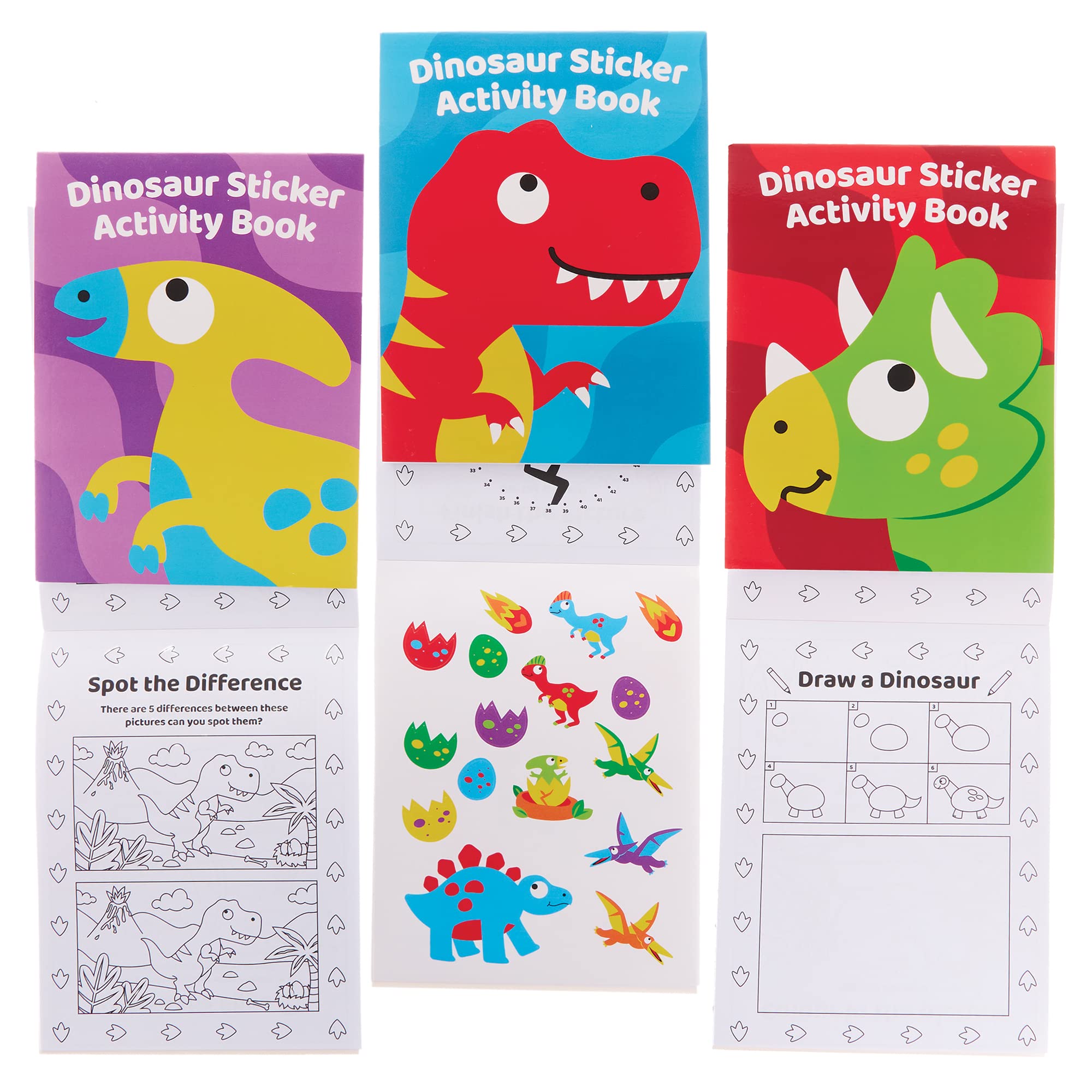 Baker Ross FX576 Dinosaur Sticker Activity Books - Pack of 8, Sticker Book Party Bag Fillers for Kids