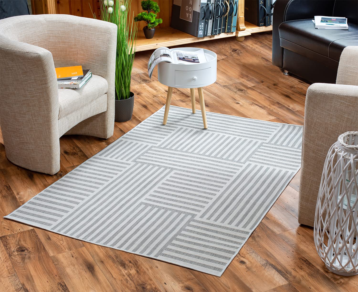 DomDeco In- & Outdoor Teppich Joris - wetterfest & robust für Terrasse/Balkon oder Innenräume, 100% aus recycelten PET-Flaschen, Creme-Grau in 200 x 290 cm