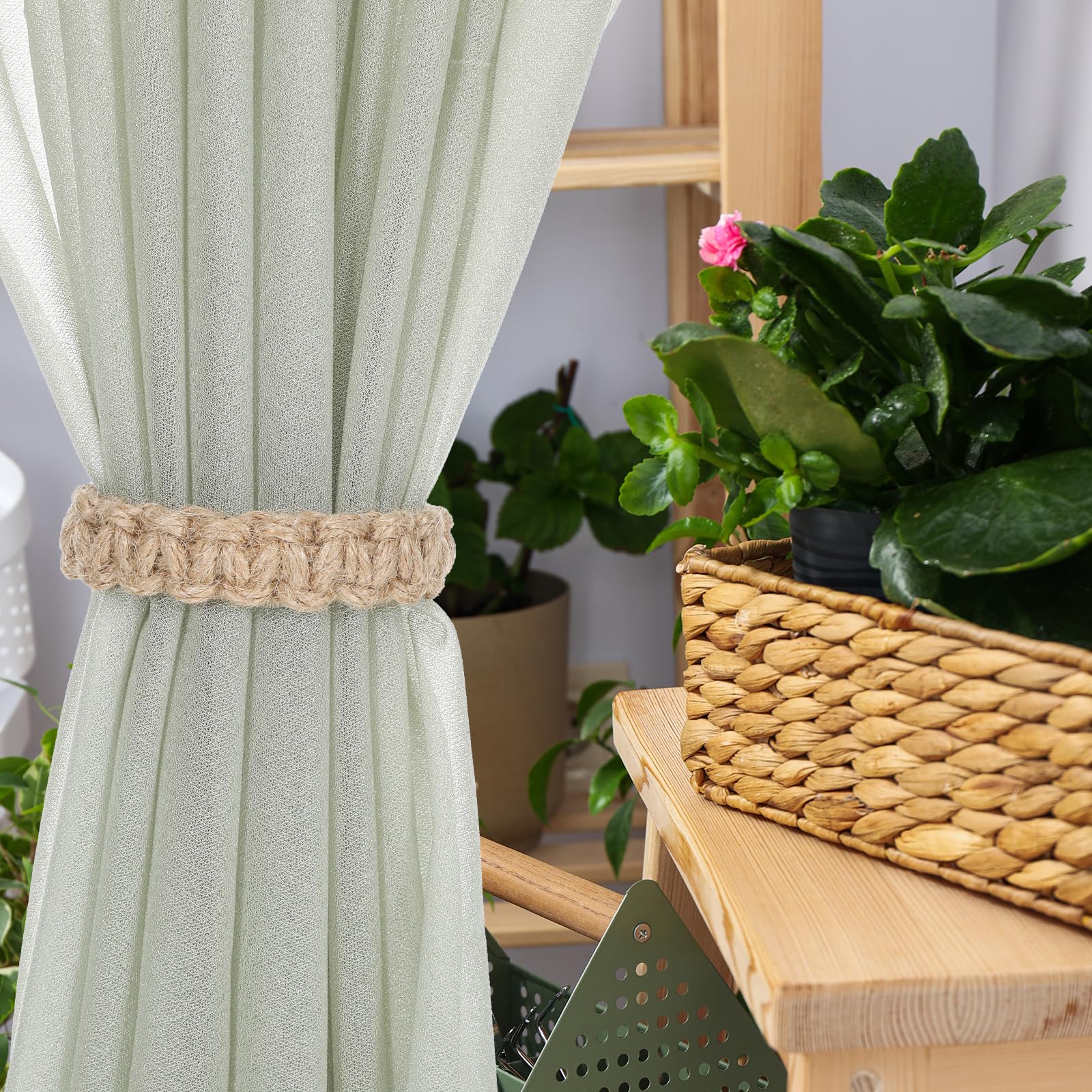 MAKNGRID Handmade Farmhouse Curtain Use Decor Rope Adjustable Outdoor Tieback for Tiebacks Curtain Indoor for Outdoor Boho Tie Hand Tiebacks Drapes Tieback Holdbacks 2 Flexible Pack Woven Braided 4