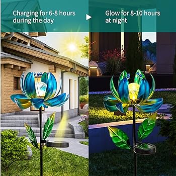 「Light Mellow Sunshine」 Huaxu Solar Outdoor Lights 35.4In Garden Decor Flower Wind