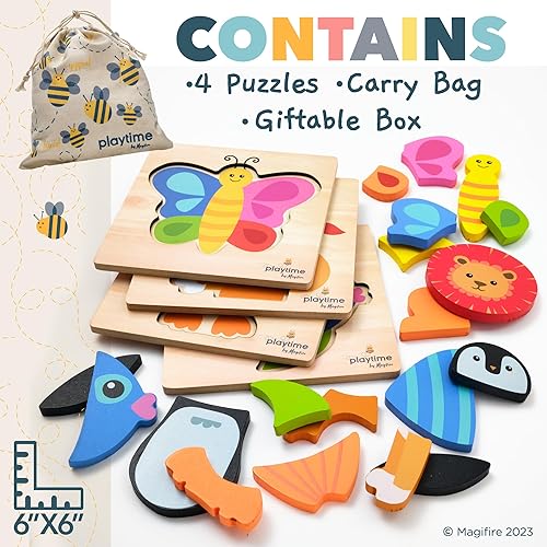Miniatura 9 de Magifire Rompecabezas de madera para niños pequeños de 1 a 3 años, juego de 6 juguetes Montessori para niños de 1 año, rompecabezas para bebés con