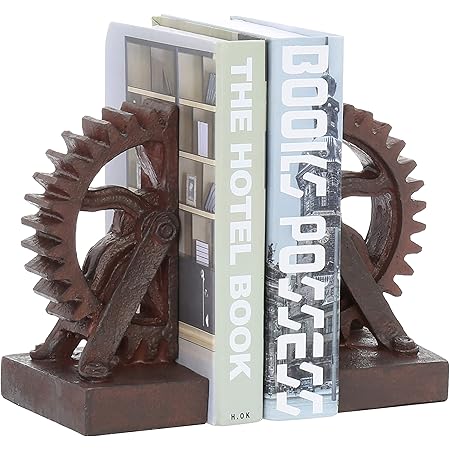 MyGift Realistic Industrial Gear-Shaped Bronze-Tone Bookends, 1 Pair