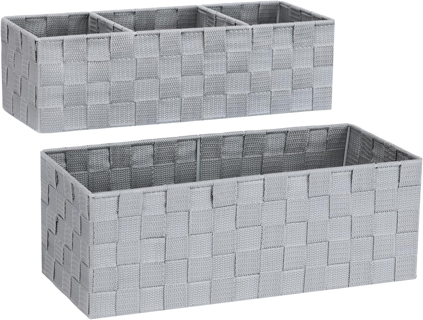 Bathroom Baskets Organizer, Toilet Tank Baskets Organization Containers Woven Small Basket Decor Storage Holder for Organizing Dresser Bathroom Countertop, Set of 2 (Light Gray)