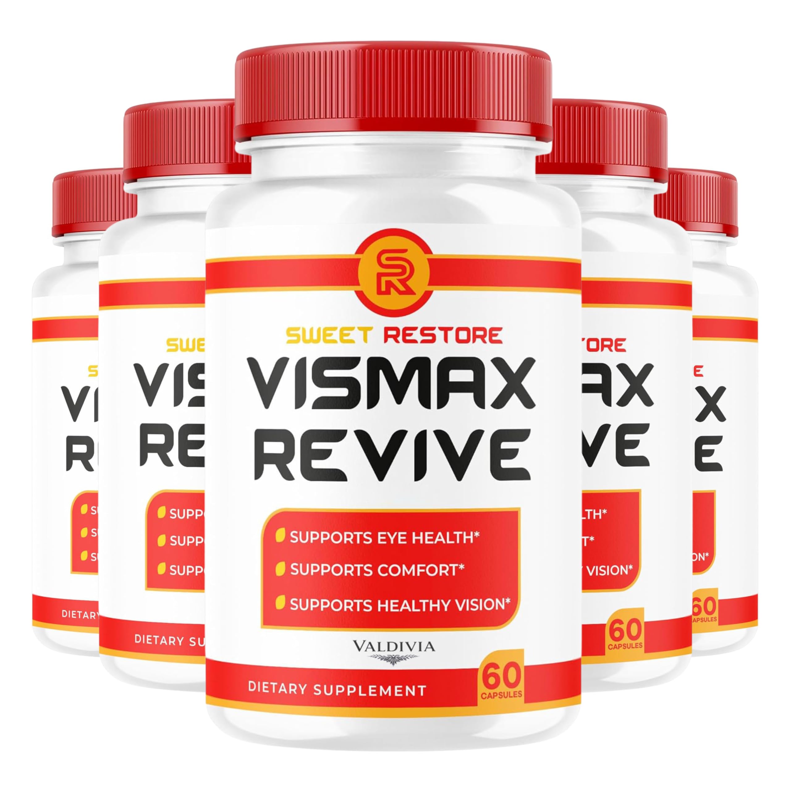 (5 Pack) Vismax Revive - Official VisMax Revive Support Eye Health & Vision Natural Premium Advanced Formula, VisMaxRevive Supplement Multivitamin for Overall Wellness, 300 Capsules for 5 Months