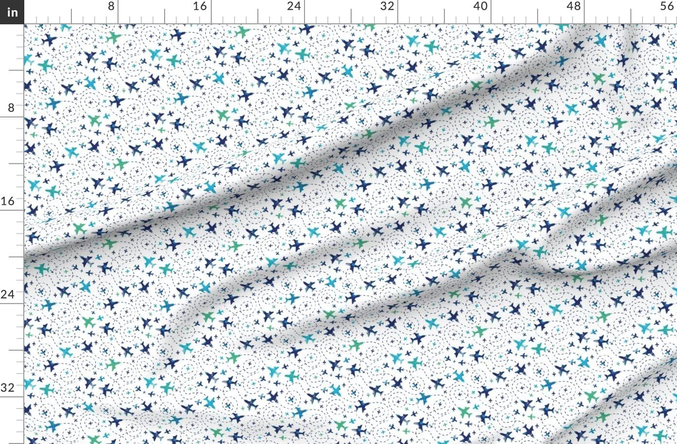 Spoonflower Fabric - Fun Airplanes White Sky Airplane Plane Aviation Travel Navy Abstract Printed on Organic Cotton Sateen Fabric by The Yard - Sewing Quilting Apparel Home Decor