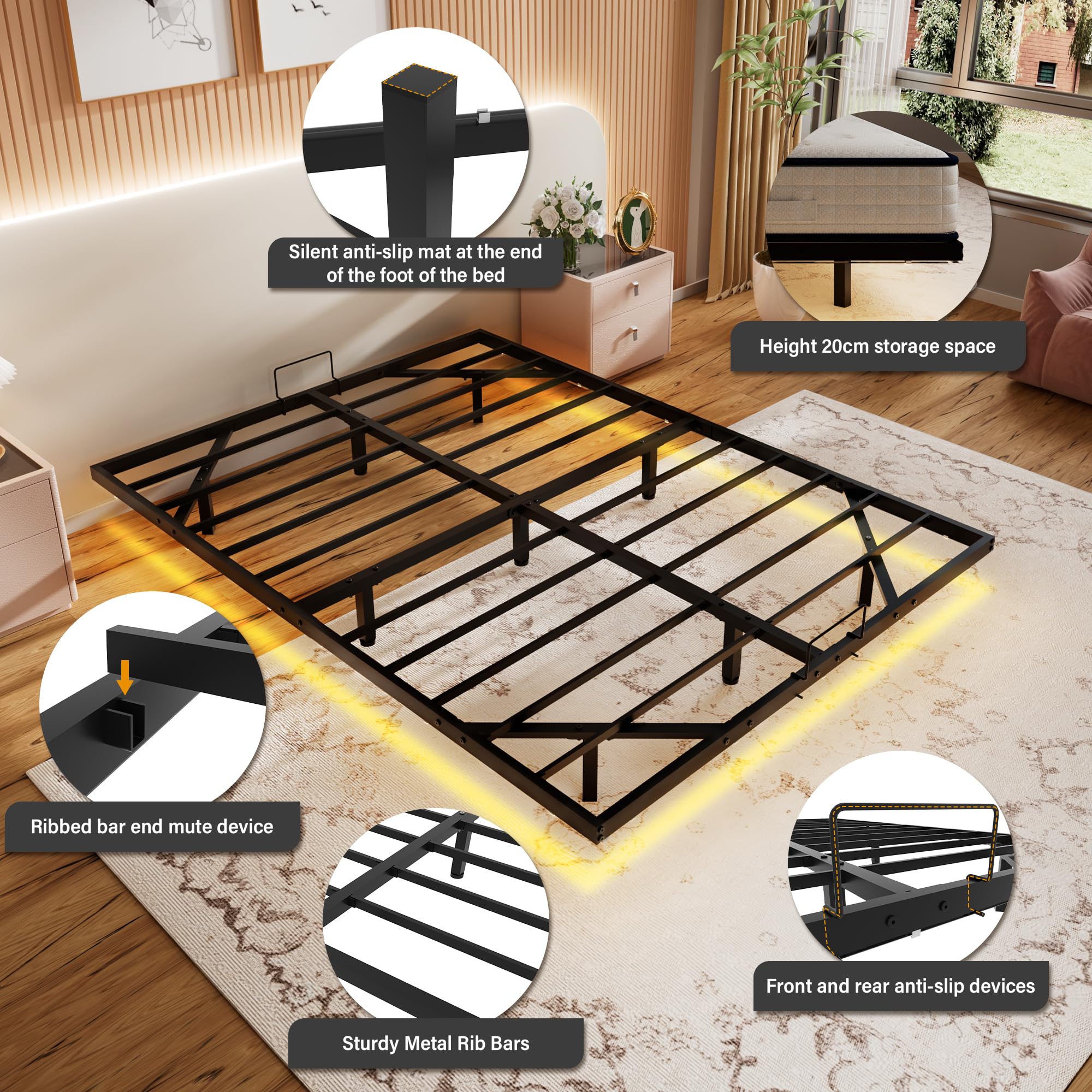 TEENO Cae De Lit 140 X 190 Cm Avec Sommier - Cae De Lit A Lattes Double