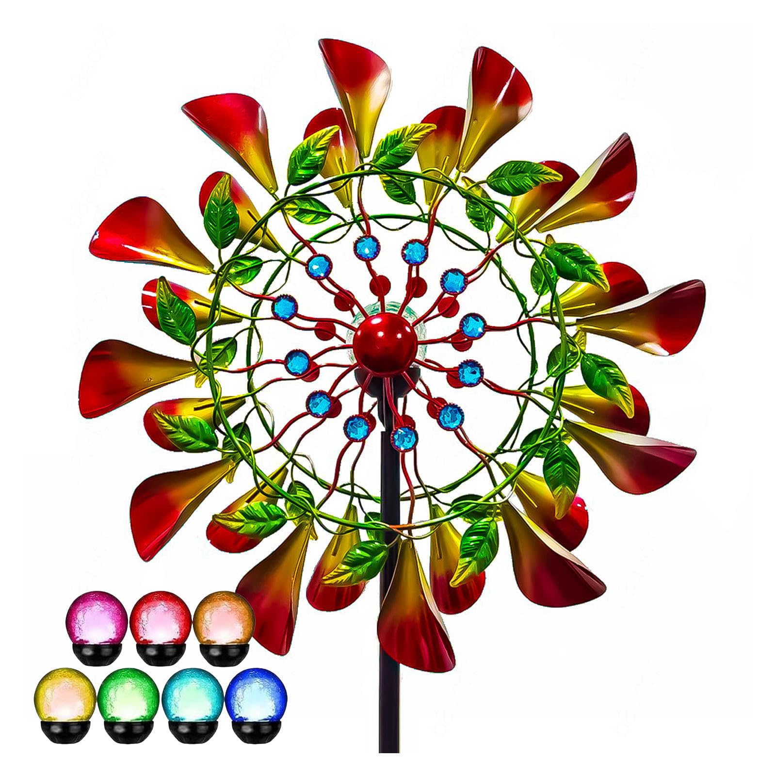 83 Pollici Mulino A Vento da Giardino Filatori del Cantiere Eolico Colore LED Che Cambia Sfera di Vetro Ad Energia Solare Mulini A Vento per Giardino