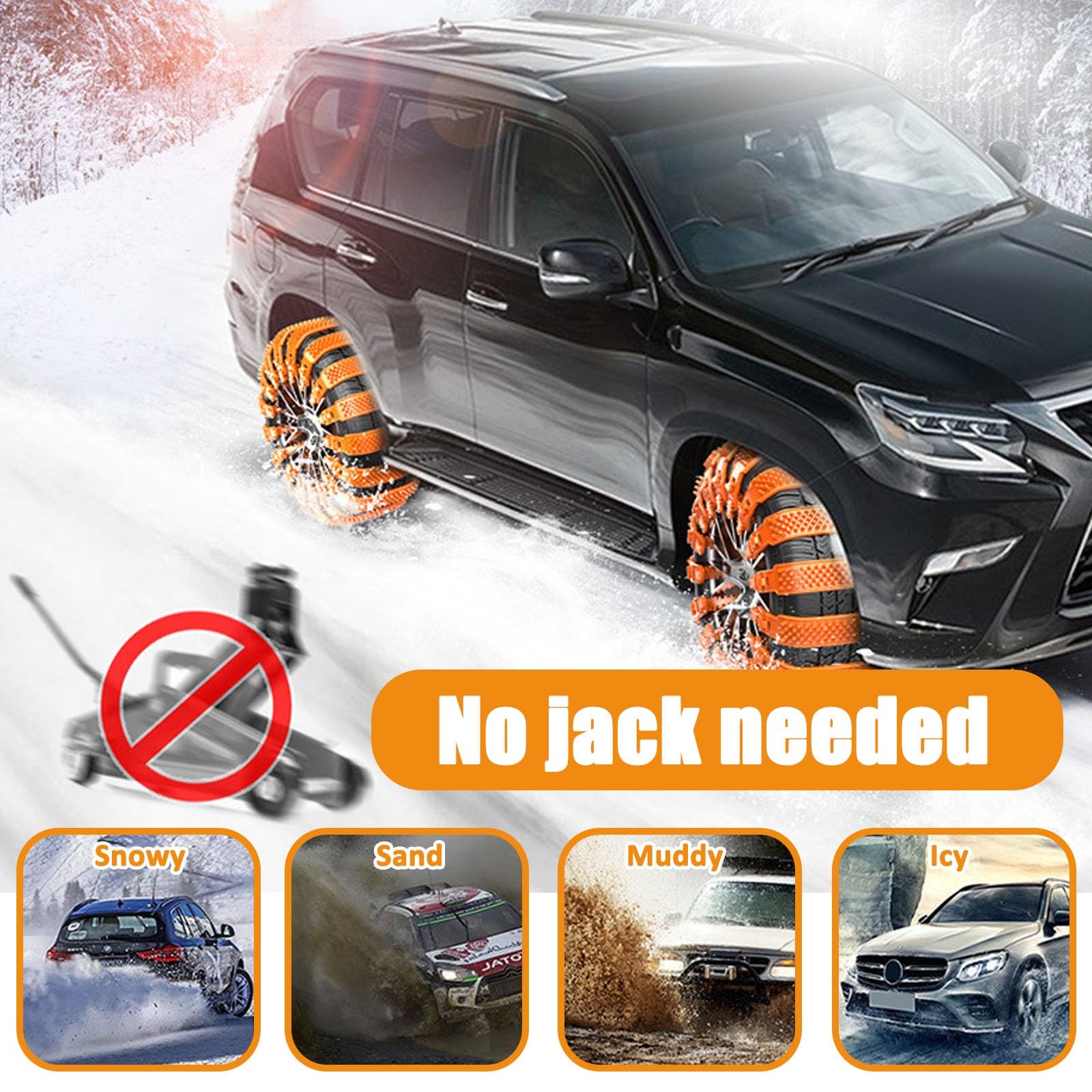 Cadena de Nieve 10 Unidades, Universal Cadena de Nieve para Coche, Cadenas Antideslizantes para Neumáticos de Nieve, Para coches, SUV y camionetas, Ancho 165-275mm(Orange,40PCS)