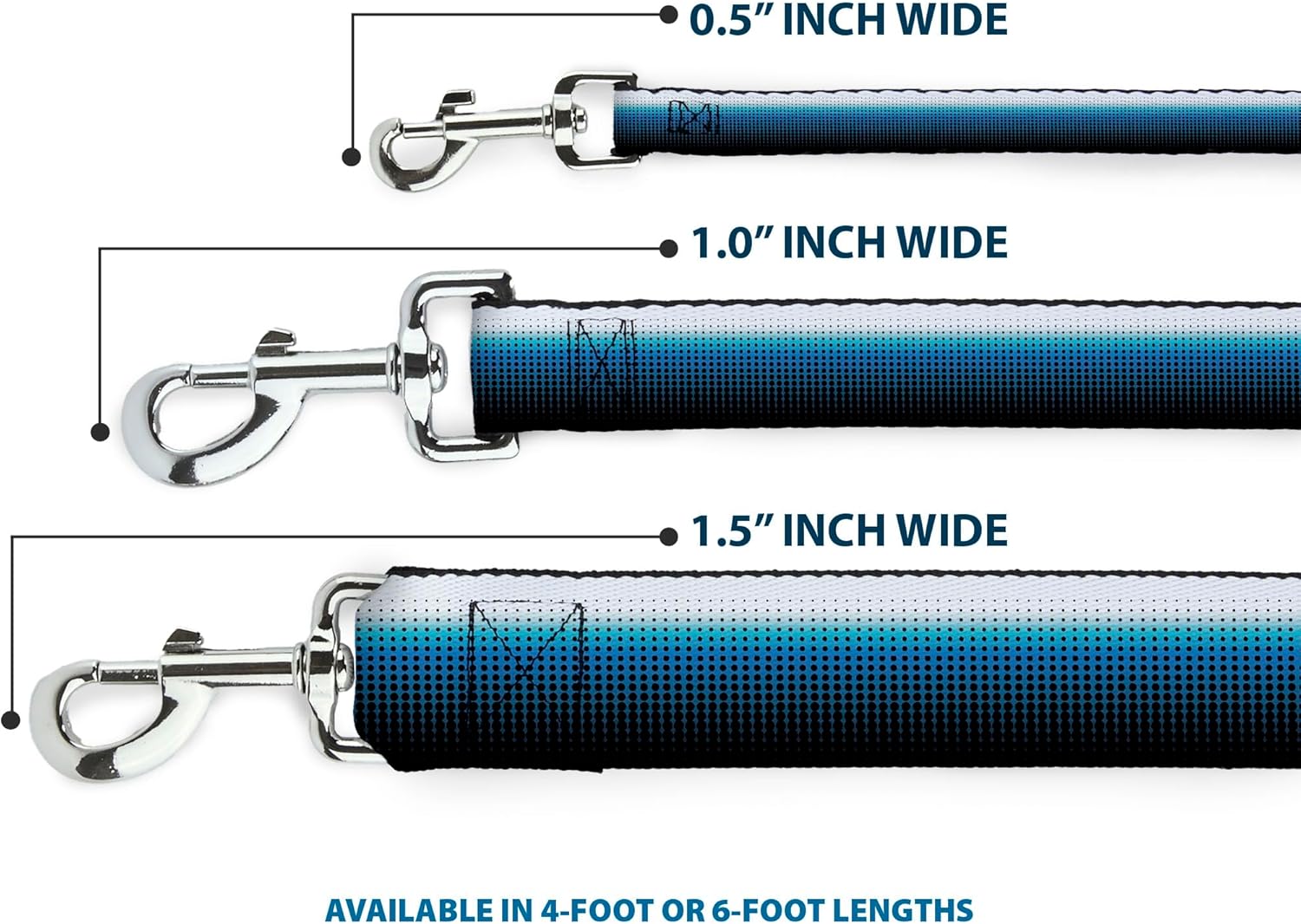 Buckle-Down Pet Leash - Transitioning Dots White/Blue/Black - 4 Feet Long - 1.5" Wide
