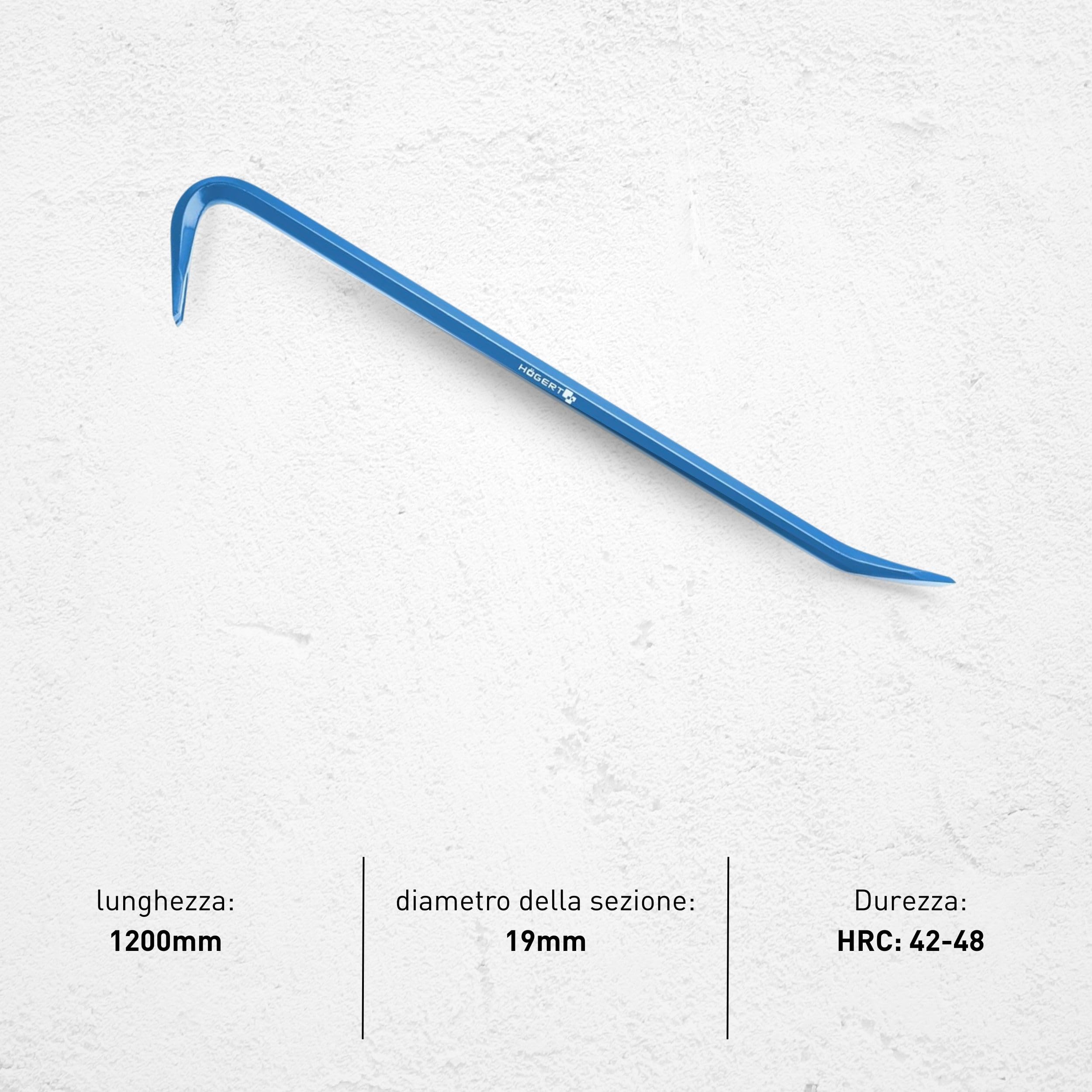 Ferro di porco | Asta di porco esagonale in acciaio al carbonio | Leva ottimale e resistenza alla flessione | 1200 x 19 mm | Durezza HRC 42-48 | Högert Technik