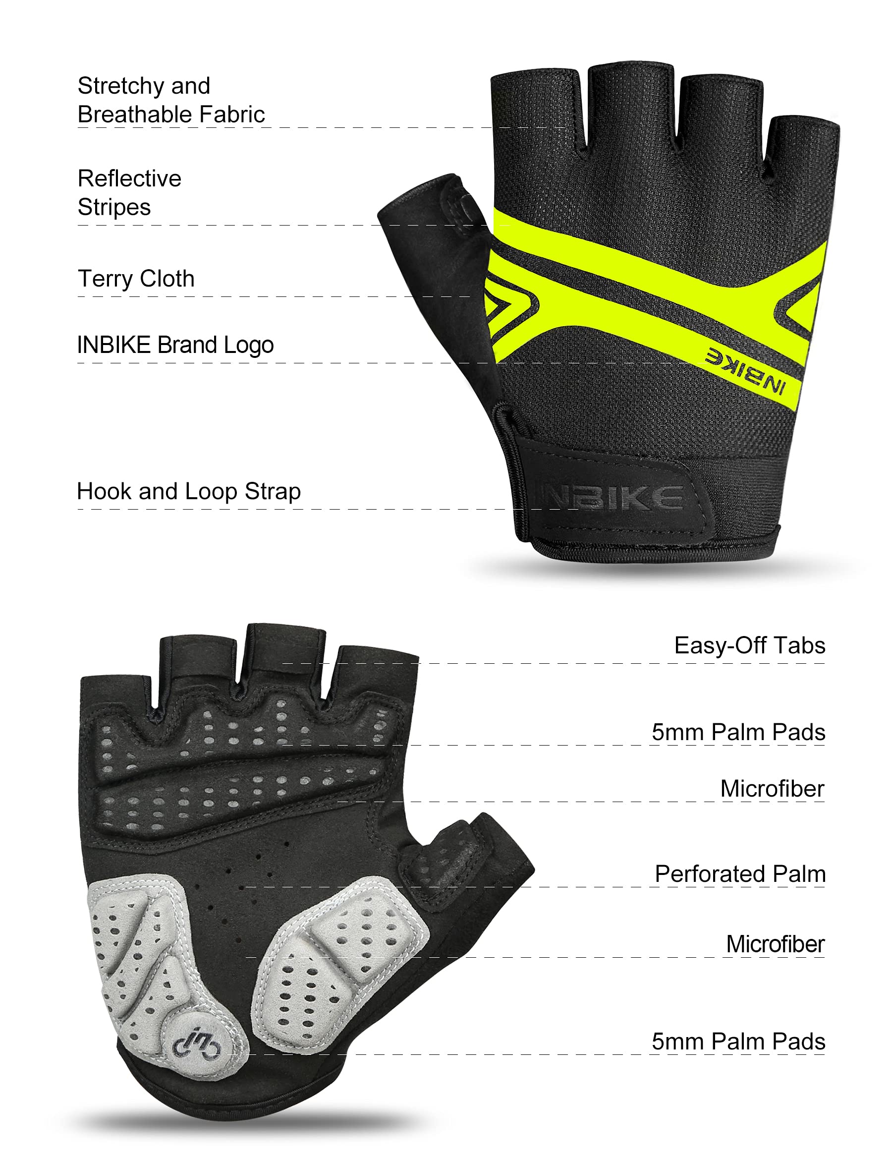 Gants De Vélo/VTT Demi-doigts INBIKE Pour Homme, Paume Renforcée Gel, Tissu Respirant, Bande Velcro, Pour Cyclisme été