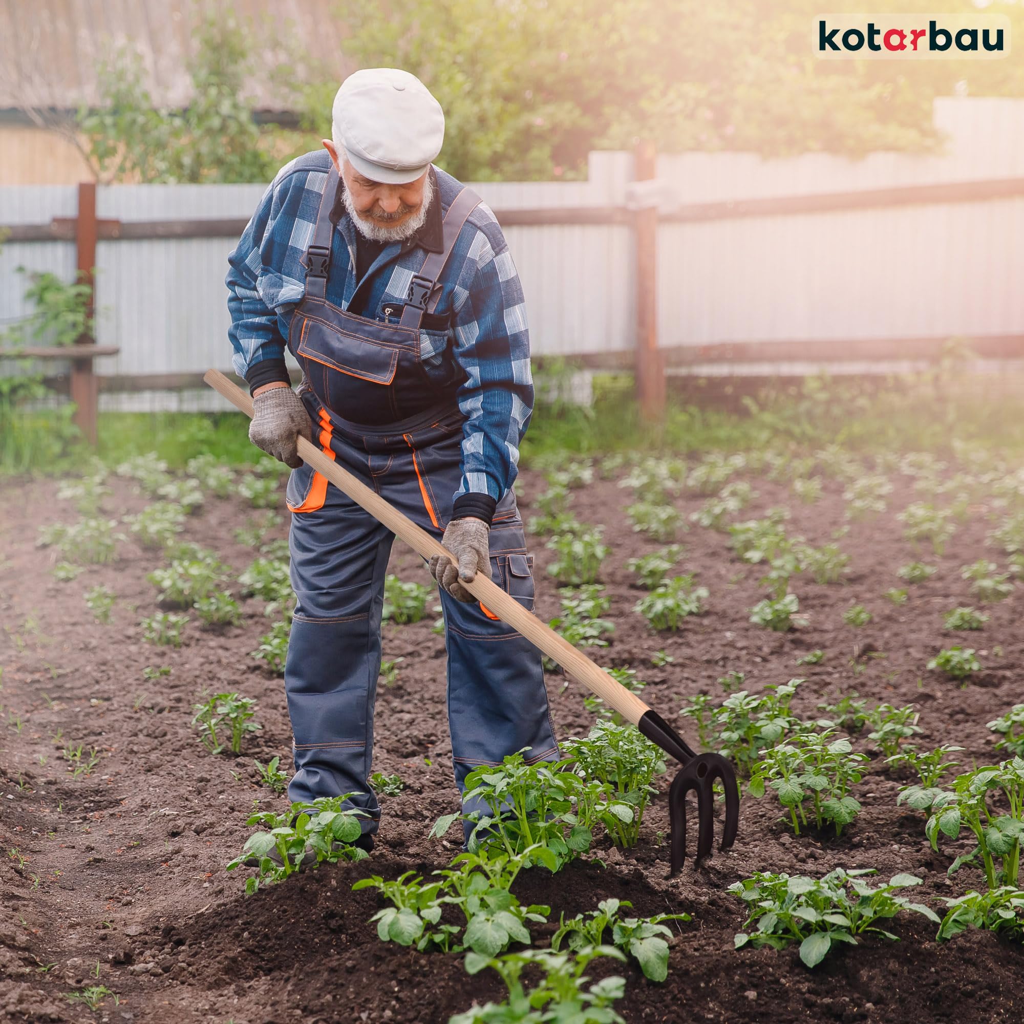 KOTARBAU® Kartoffelhacke mit 3 Zinken Holzstiel 135 cm Landwirtschaftliches Hacke aus Stahl Werkzeug Feldhacke Gartenwerkzeug Gartengeräte Gartenzubehör Garten Handwerkzeuge Pflanzhake