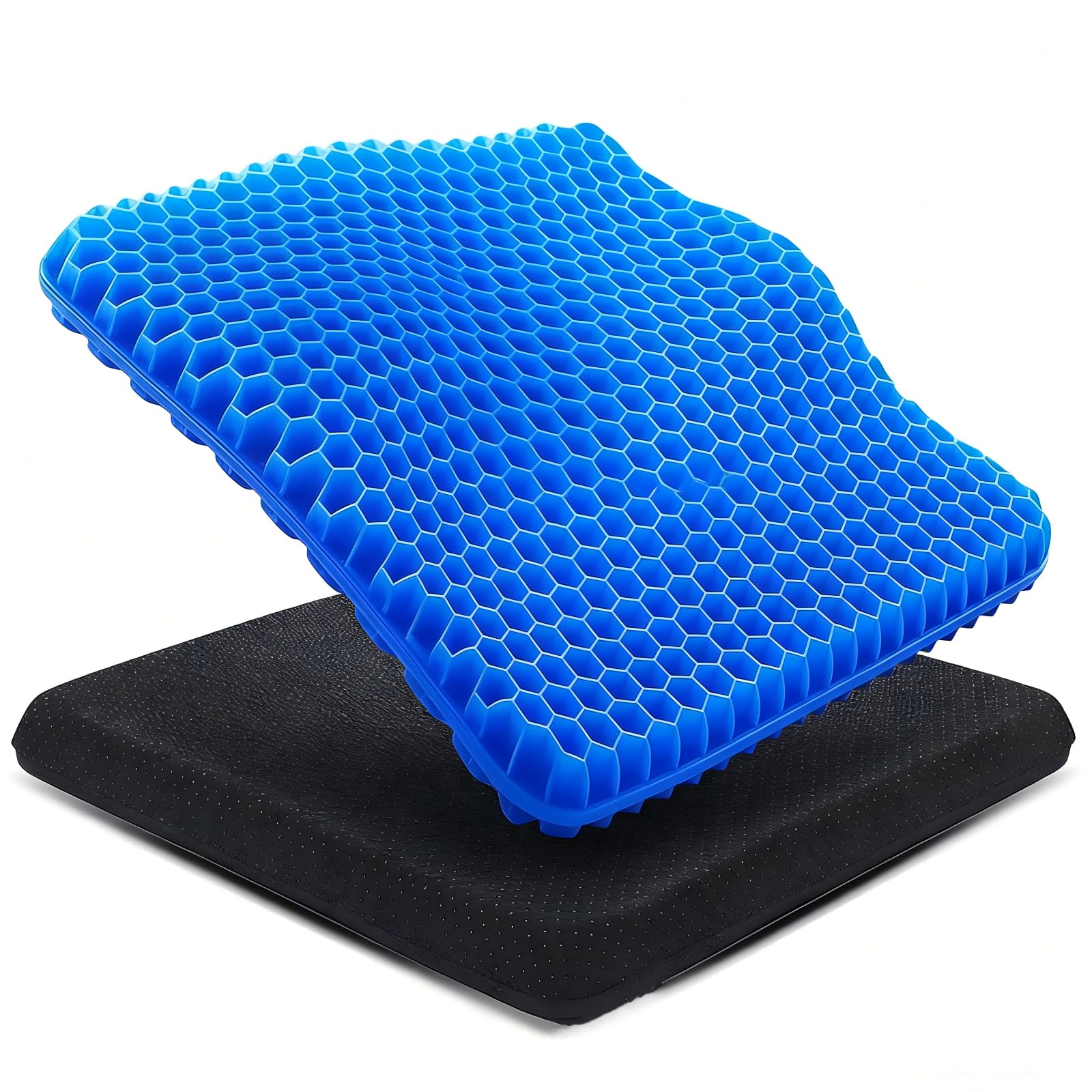 jumbo gel seat cushion for long sitting, 20x20x1.9 inch thick honeycomb wheelchair cushion for hip & back pain relief, breathable non-slip chair pad for office, car & recliner