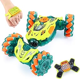 A ALPHA RC Voiture Télécommandée, 4WD 360°Rotation RC Véhicule Stunt Car avec LED, 2.4GHz Voiture télécommandée Tout Terrain pour Garçon Fille 3 4 5 6 7 8 9 10+ Ans, Vert