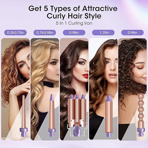 Miniatura 3 de Rizador de varita, juego de varita rizadora 5 en 1, juego de rizador de calor instantáneo, rizador de pelo con 5 barriles de cerámica