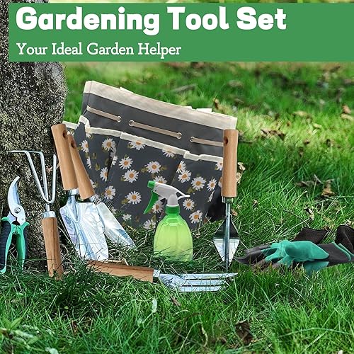 Miniatura 5 de Juego de herramientas manuales de jardinería de 11 piezas con bolsa organizadora de herramientas de jardín duradera, resistente al óxido y elegante,