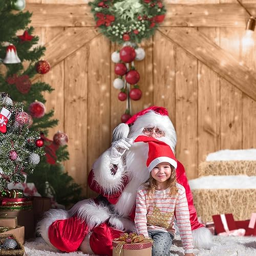 Miniatura 2 de Allenjoy Fondo rústico de 6 x 6 pies para puerta de granero de Navidad para fotografía, fondo de fiesta de madera de Feliz Navidad, vacaciones de