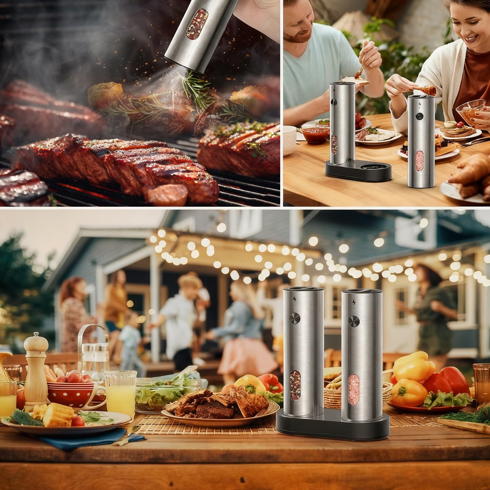 Moulin à Sel et Poivre Electrique, SINZONeu® Set en Acier Inoxydable avec Base de Charge USB-C, 5 Niveaux de Broyage, Capacité XL 110ml, Lumière LED pour Cuisine