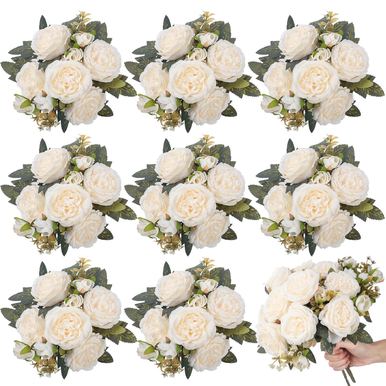 Yuxung 8 Bundles Artificial Peonies Flowers Milk White