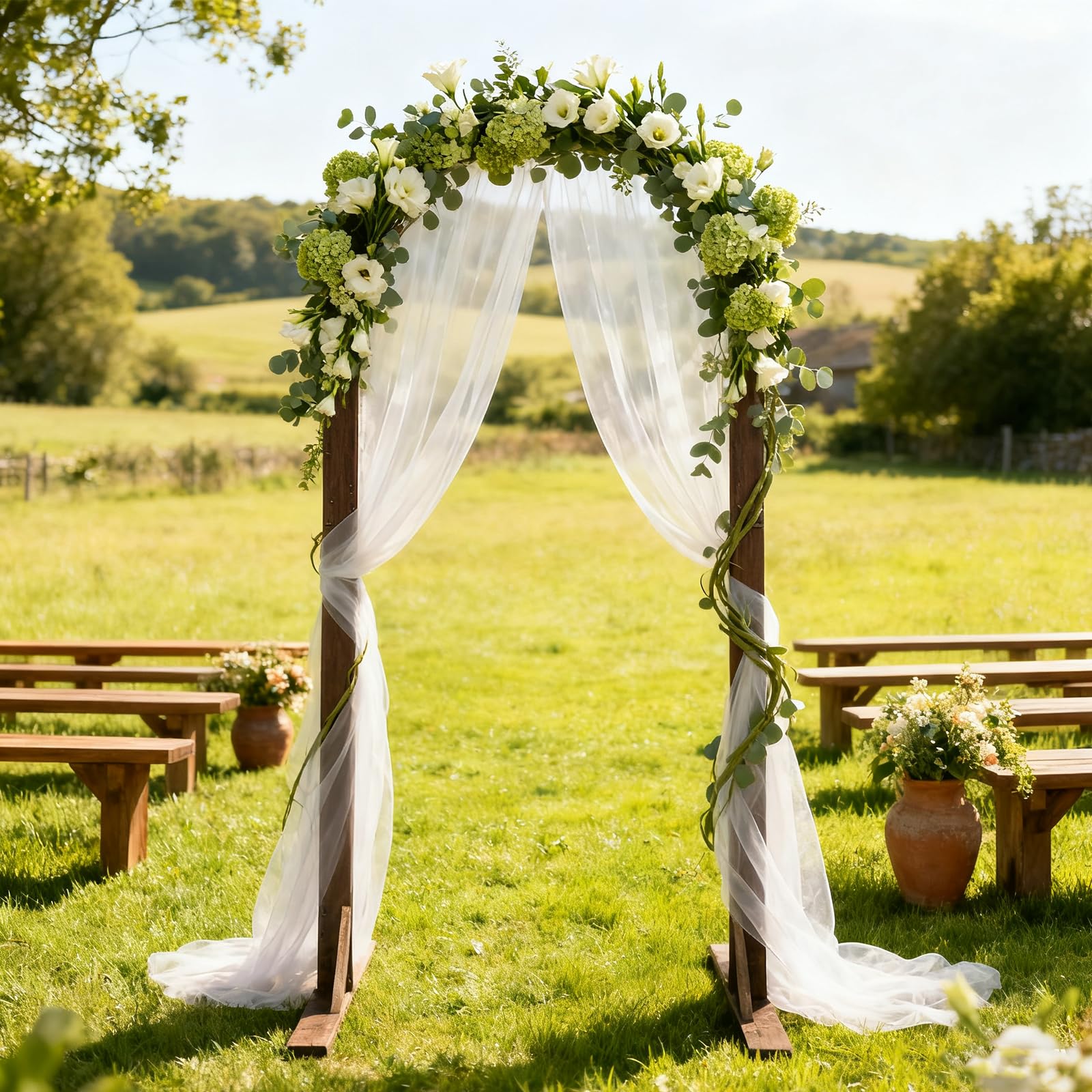 PlusFive Arche de Mariage en Bois - 2,1 m - Support de Fond en Bois - Grande Arche de Ballons - Arche de Mariage - Decoration de Jardin