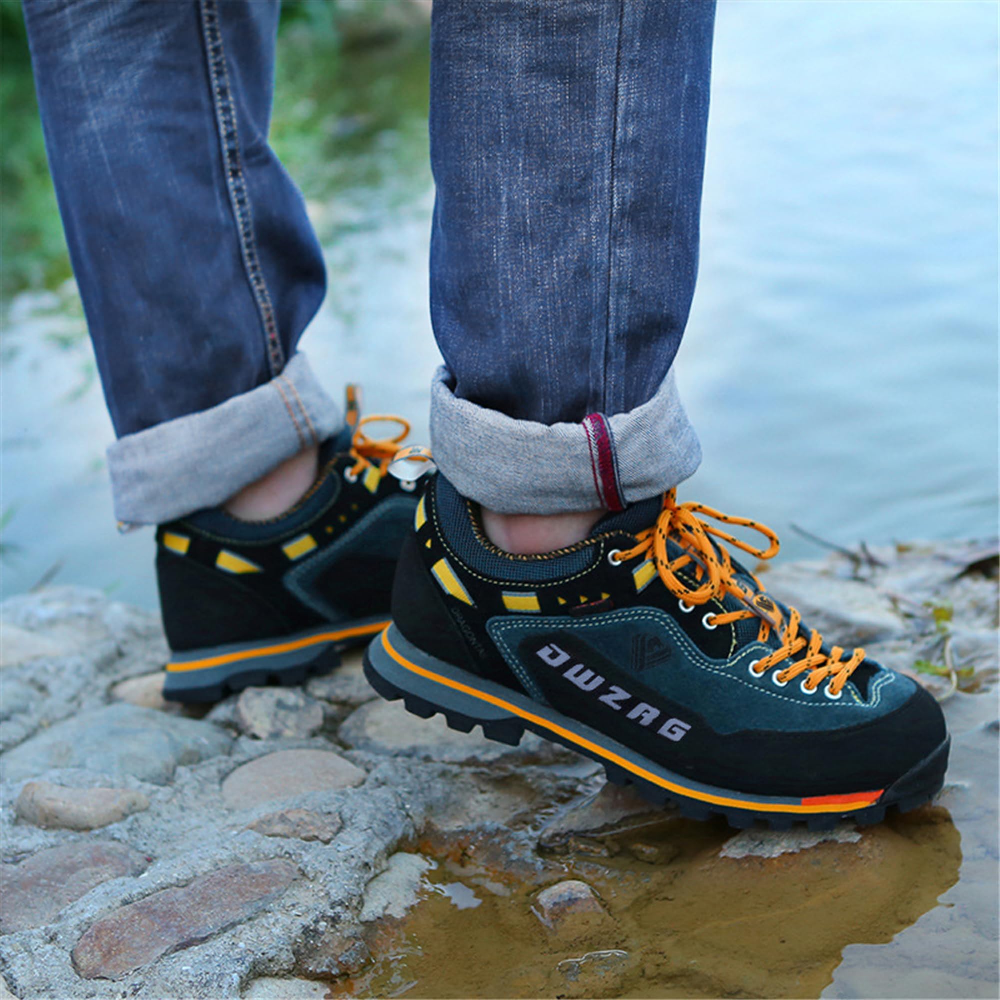 SANANG Zapatillas De Senderismo de Corte Bajo para Hombre,Zapatillas Deportivas De Ccuero para Actividades al Aire Libre. Trekking y Caza Azul,Gris,40-46