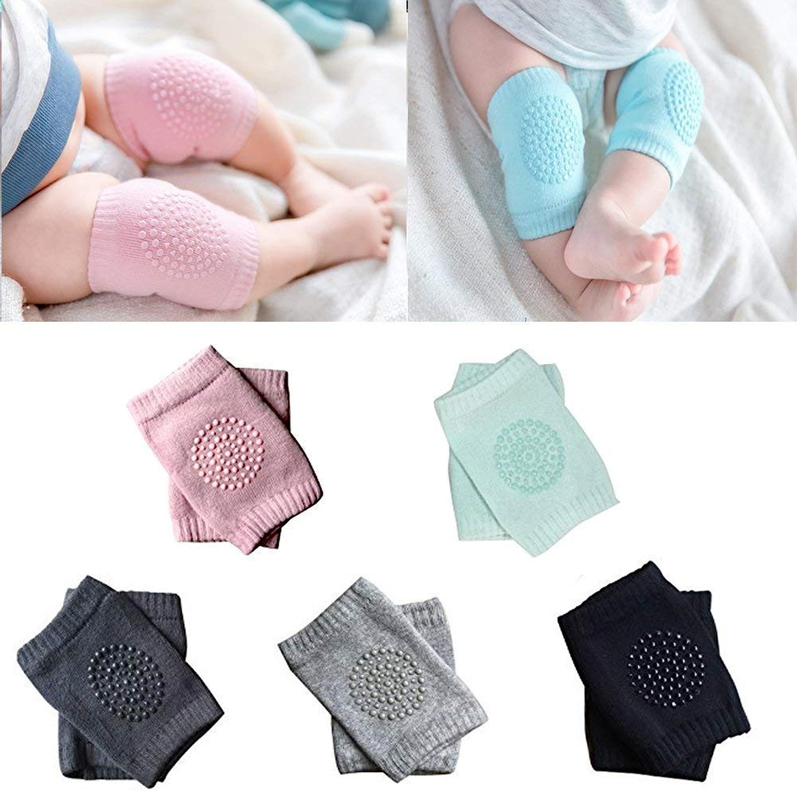 Veentus Pack of 1 Pair Baby Knee Pads for Crawling, Elbow Safety Protector, Stretchable Anti-Slip Padded Elastic Soft Cotton Breathable Comfortable Cap Leg Warmer Support Protector Kneecap