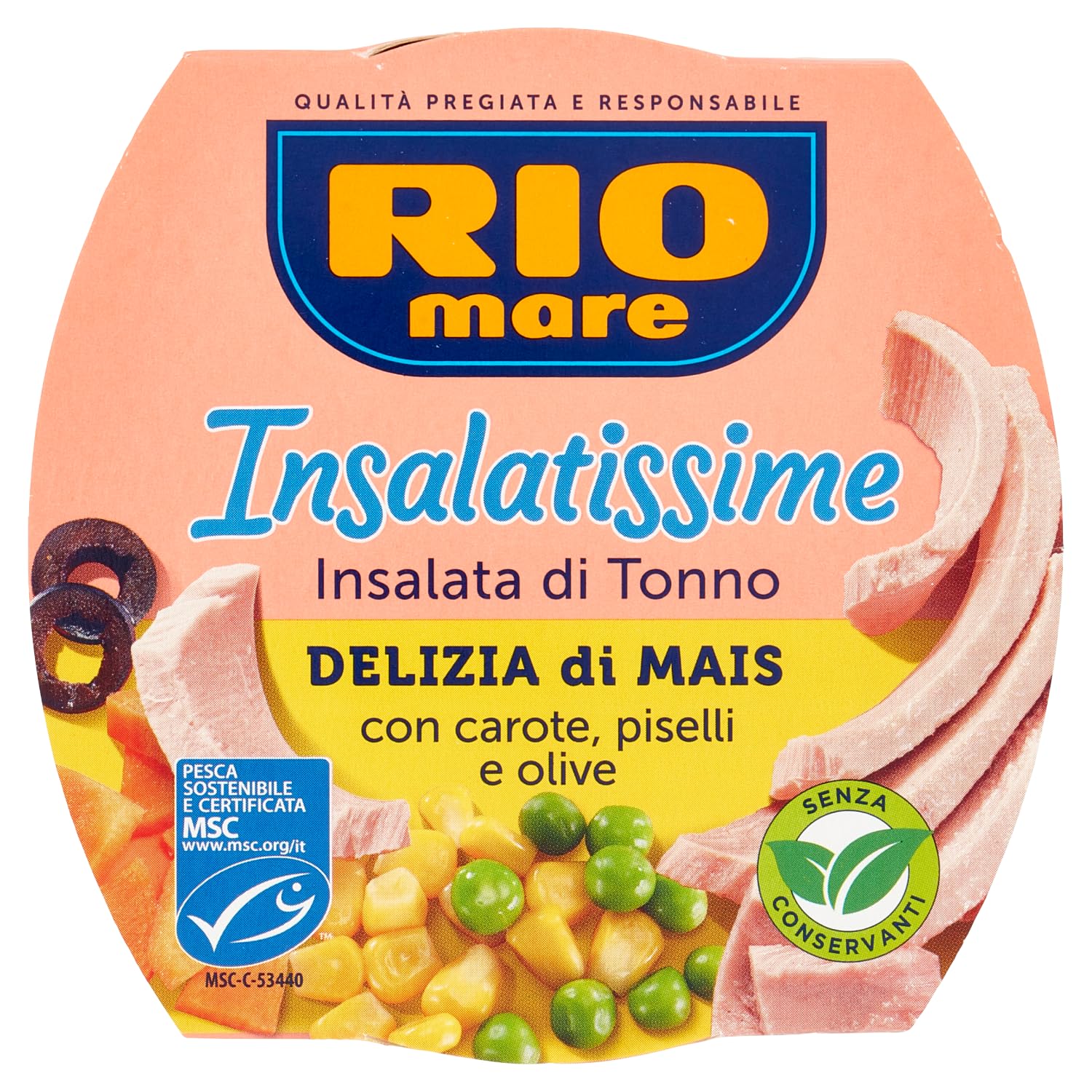 Rio Mare Insalatissime Thunfischsalat 16 x 160g - Thunfisch-Salat mit Mais mit Karotten, Erbsen und Oliven - Fertiggericht + Beni Culinari Kostenloser Schlüsselanhänger