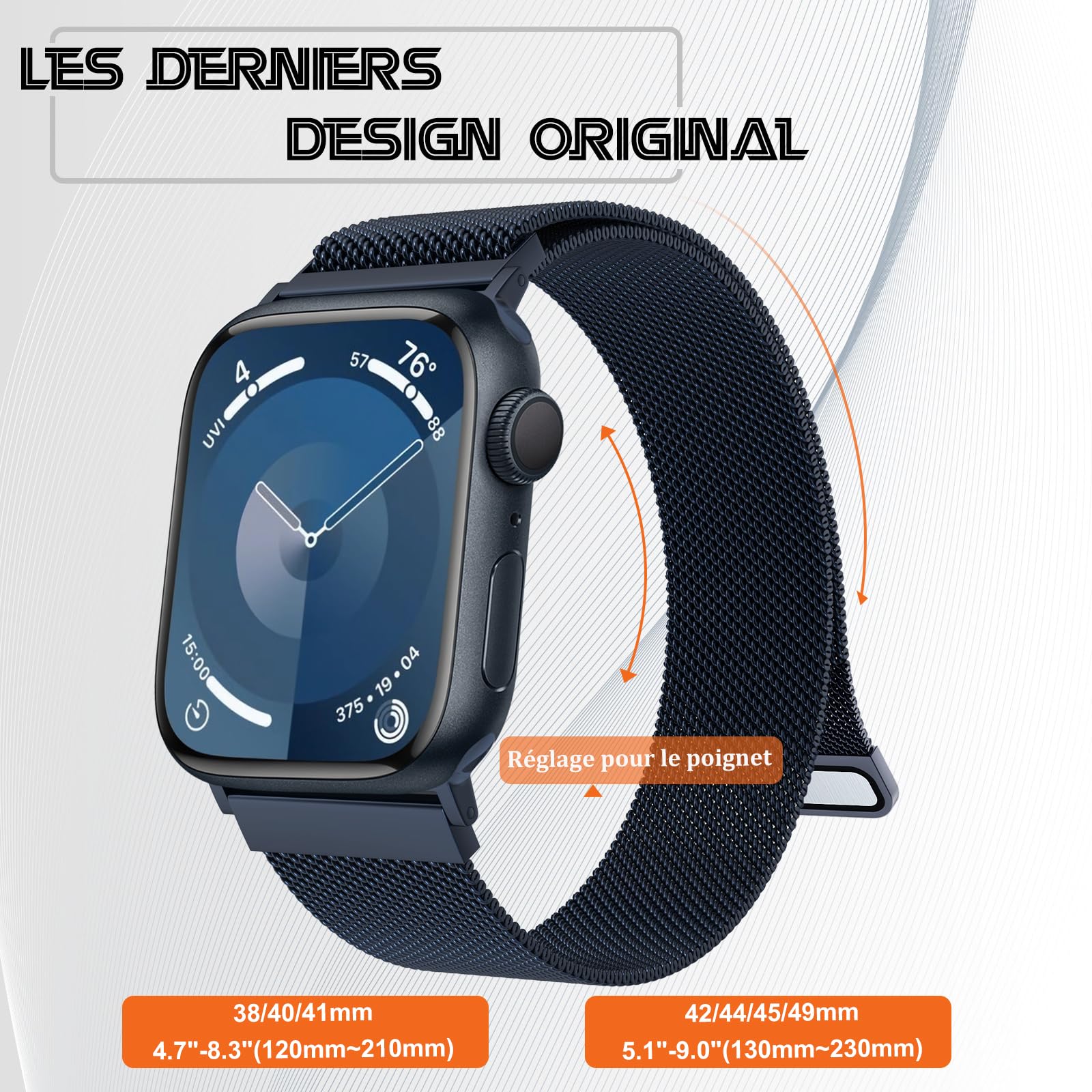 MRAIN-H Loop in Maglia Milanese Brevettato Compatibile con Cinturino Apple Watch 44 mm 40mm 45mm 41 mm 42mm 38mm 49mm 46mm Donna Uomo, Cinturini per iWatch Serie 10 9 8 7 6 5 4 3 SE Ultra 2 1