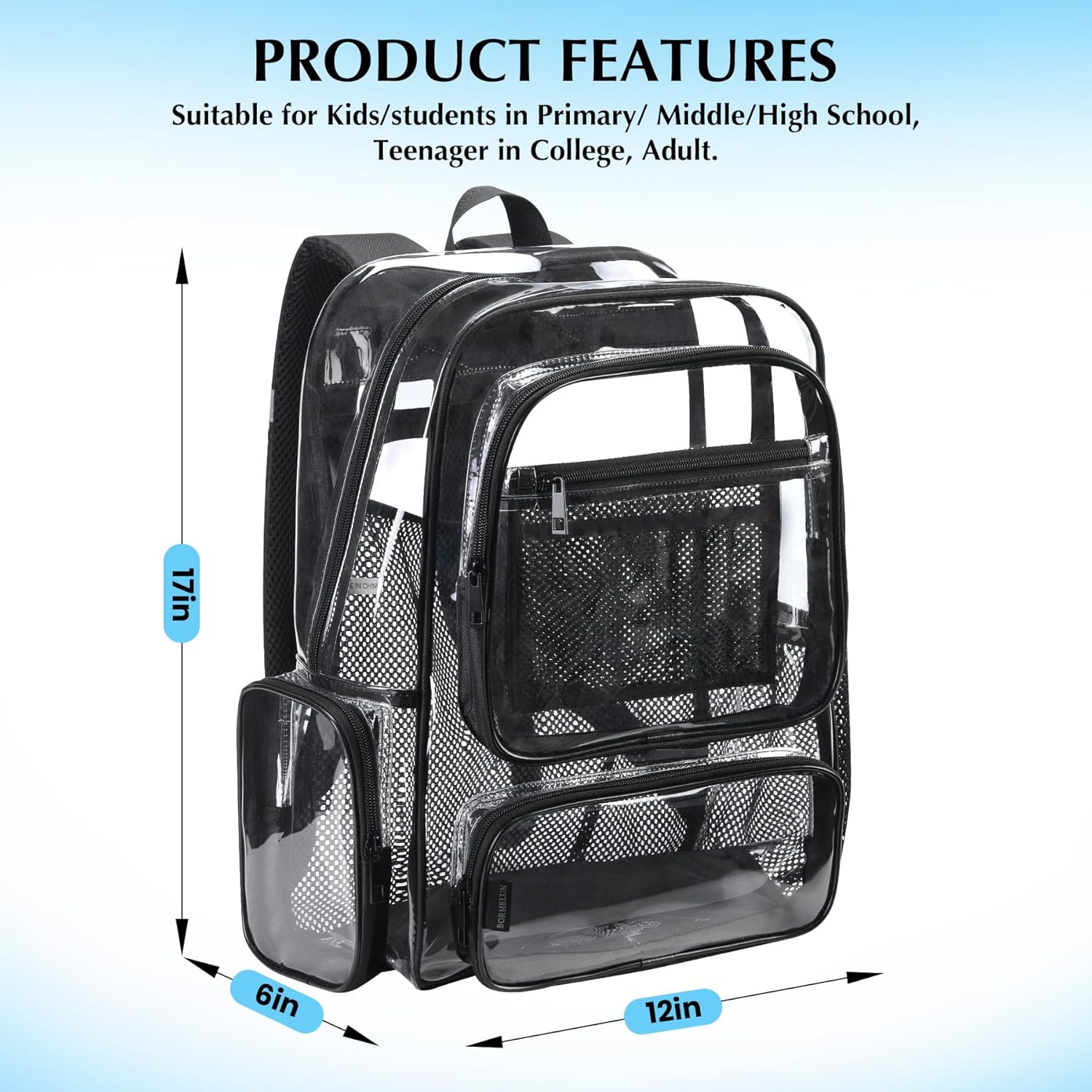 Heavy Duty Clear Backpack - Transparent School Stadium Backpack for Boys, Girls, Men & Women - Image 2