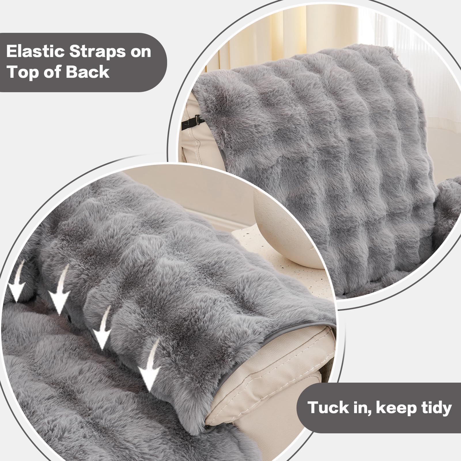 Sofabezug aus Kunstfell, Flauschiger Relaxsesselbezug, Hunde-geeignet, waschbar, rutschfest, Haustier-Plüsch, 1-Sitzer mit elastischen Gurten, cremeweiß