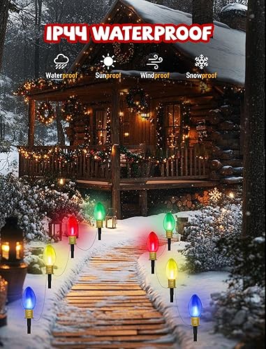 Miniatura 3 de C9 - Cuerdas de luces LED de Navidad, paquete de 2 cadenas de luces de camino de Navidad de 7 pies con 4 barras de inserción de bombillas LED
